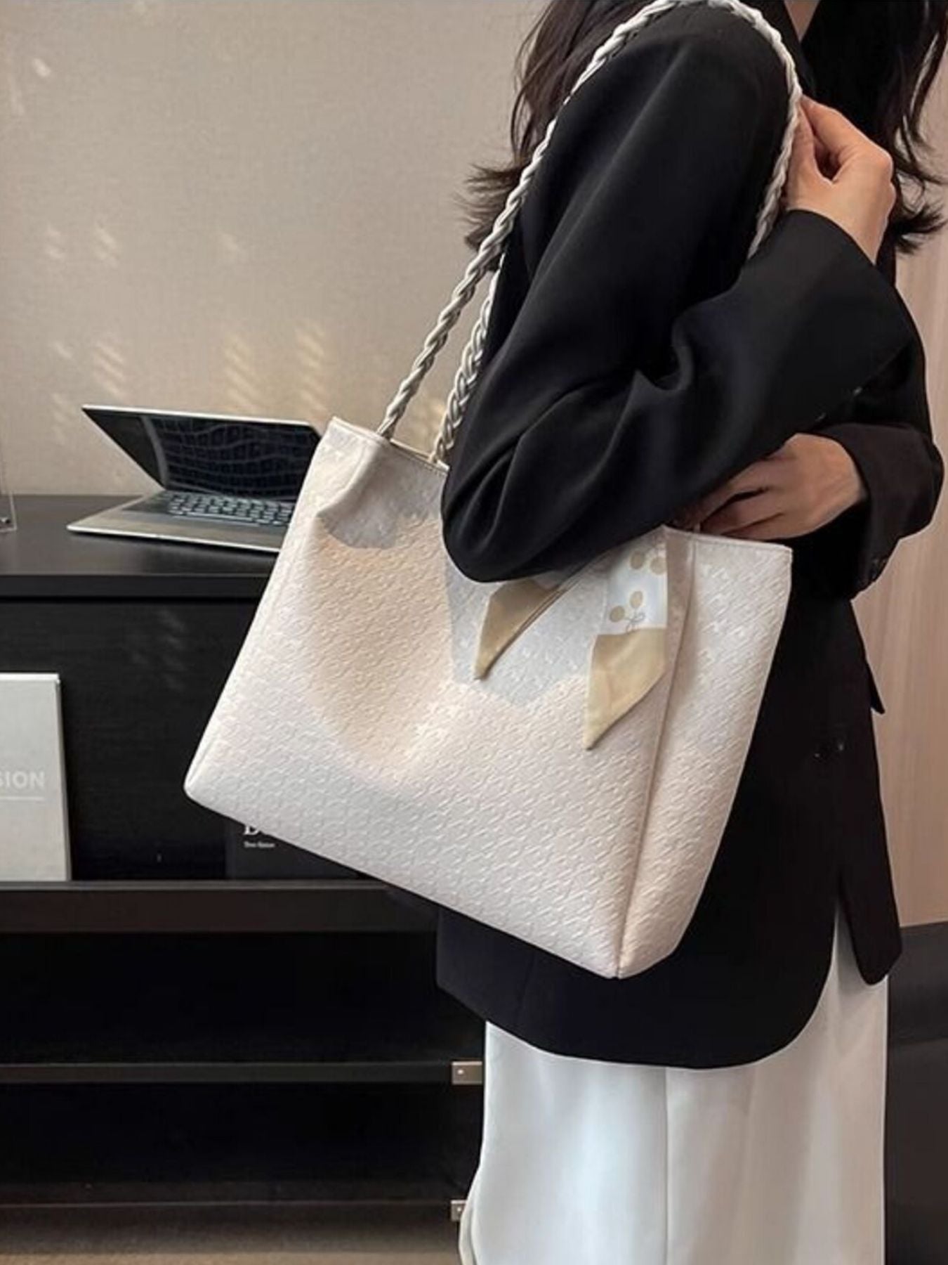 Braided Handle Tote Bag