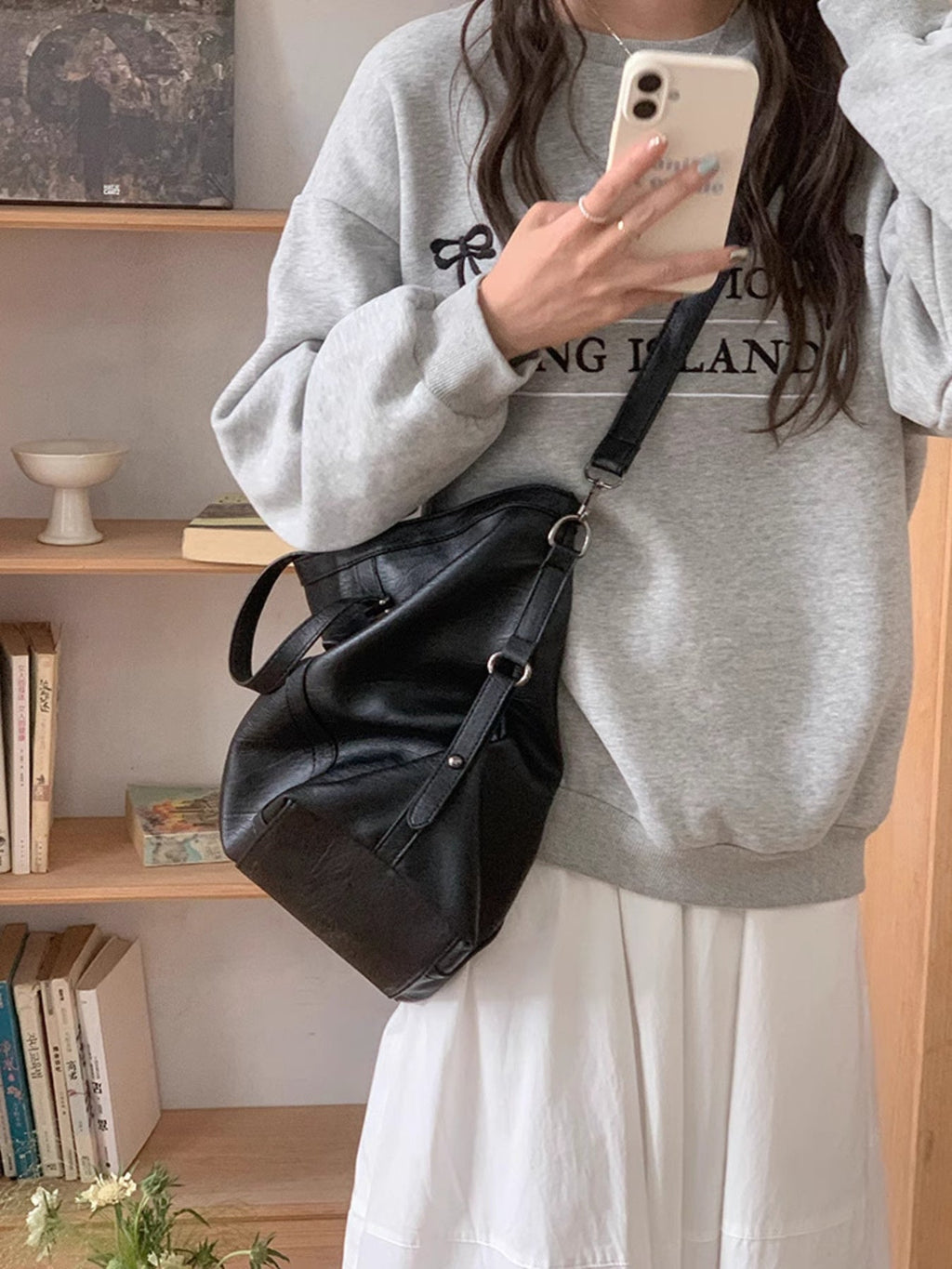 Star-Embellished Leather Shoulder Bag