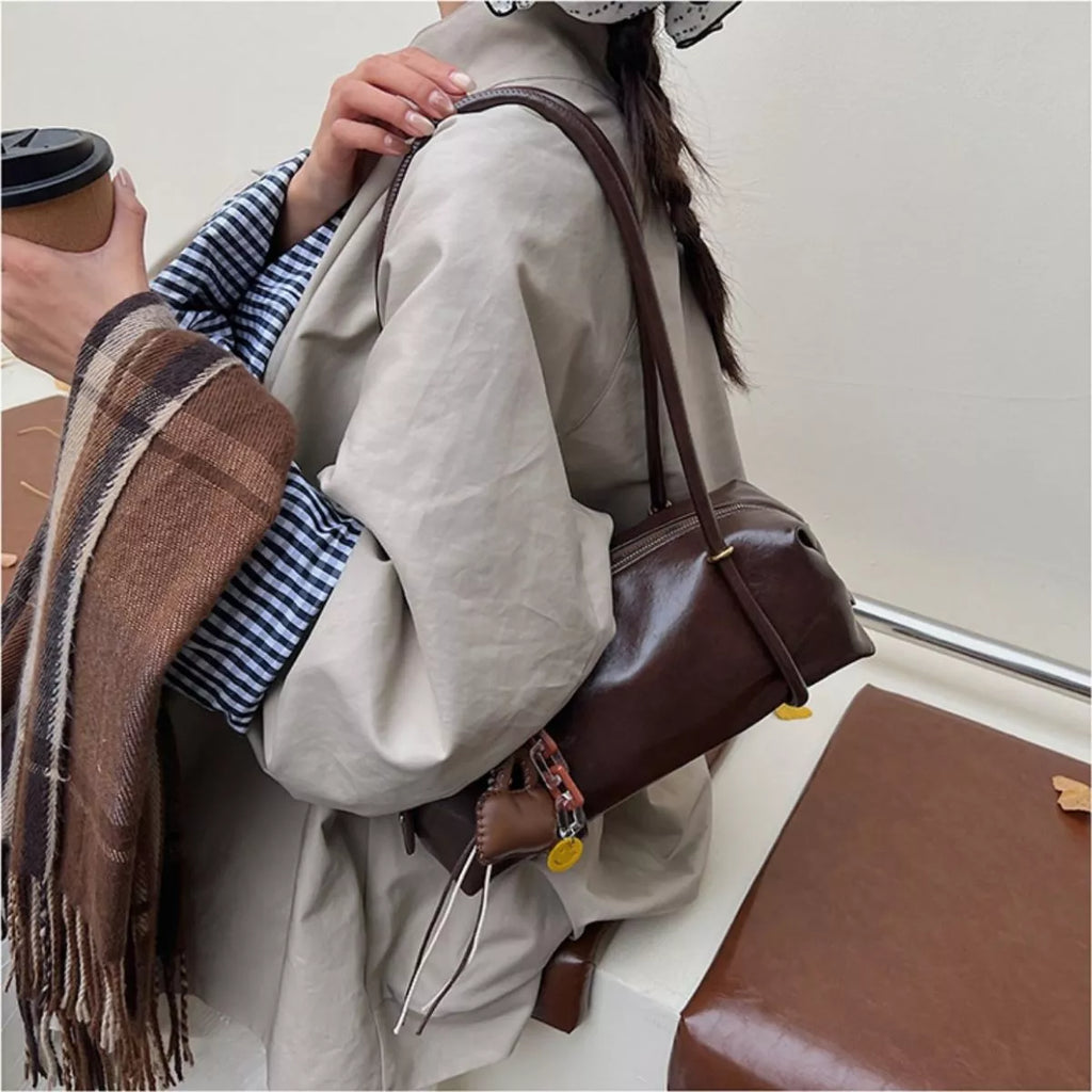 Leather Shoulder Bag with Charm
