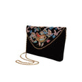 Black Handmade Beaded Bird And Floral Velvet Purse