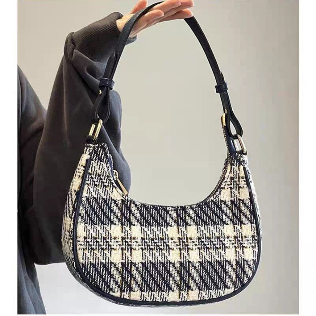 Designer women's bag summer, fashionable versatile plaid hobo bag small, crescent shoulder handbag, small shoulder purse for women