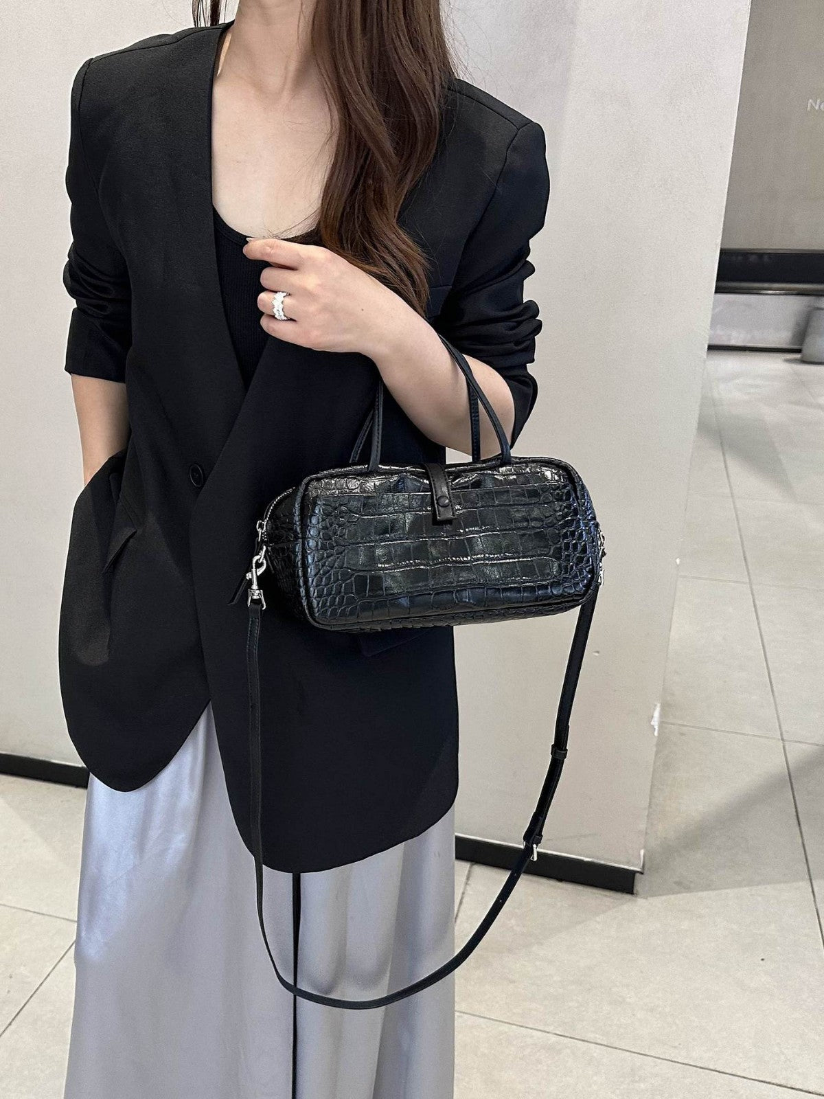 Cross-border Niche Design Crocodile-pattern Toast Bag, Luxury First-layer Cowhide, High-end Genuine Leather Women's Handbag