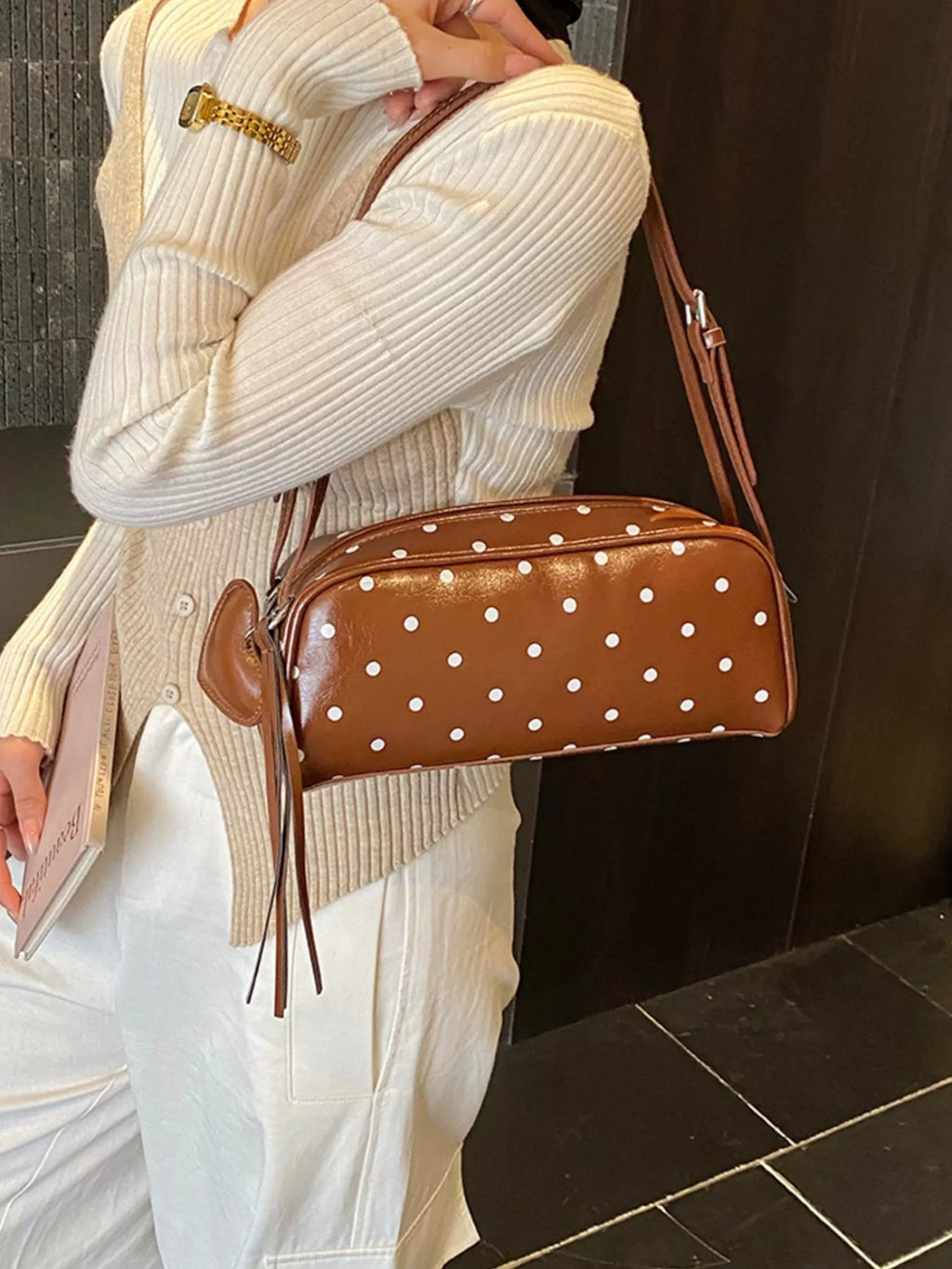 Polka Dot Leather Shoulder Bag