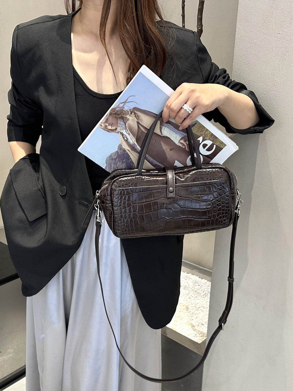 Cross-border Niche Design Crocodile-pattern Toast Bag, Luxury First-layer Cowhide, High-end Genuine Leather Women's Handbag
