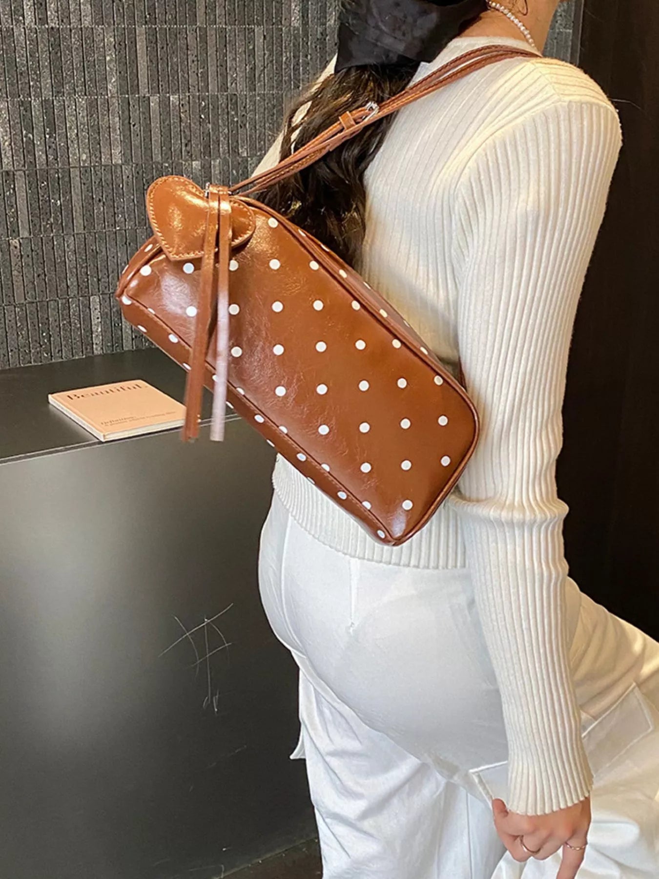 Polka Dot Leather Shoulder Bag