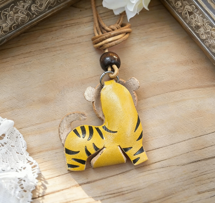 Handmade Little Tiger Leather Keychain