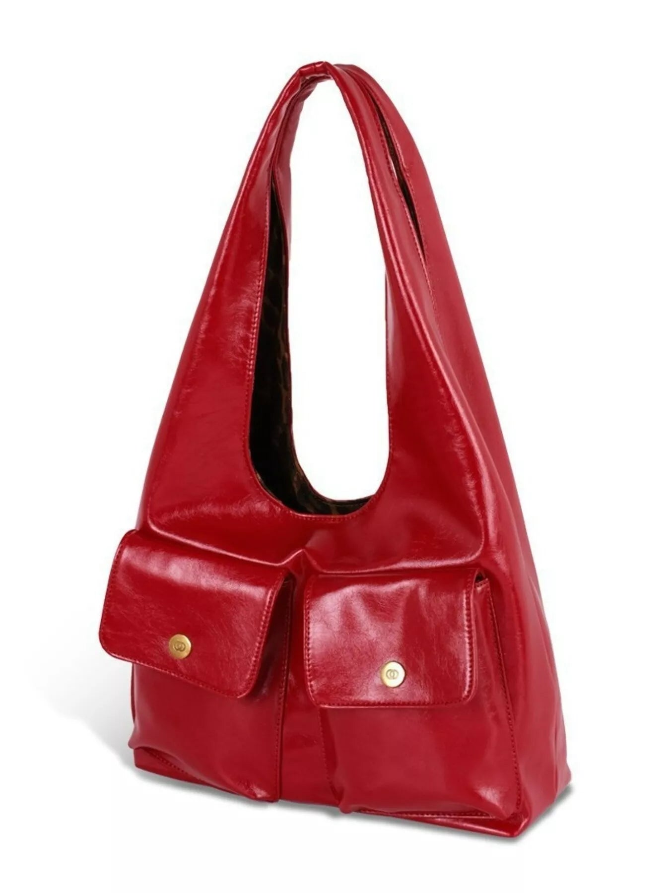 Leather Shoulder Bag with Pockets