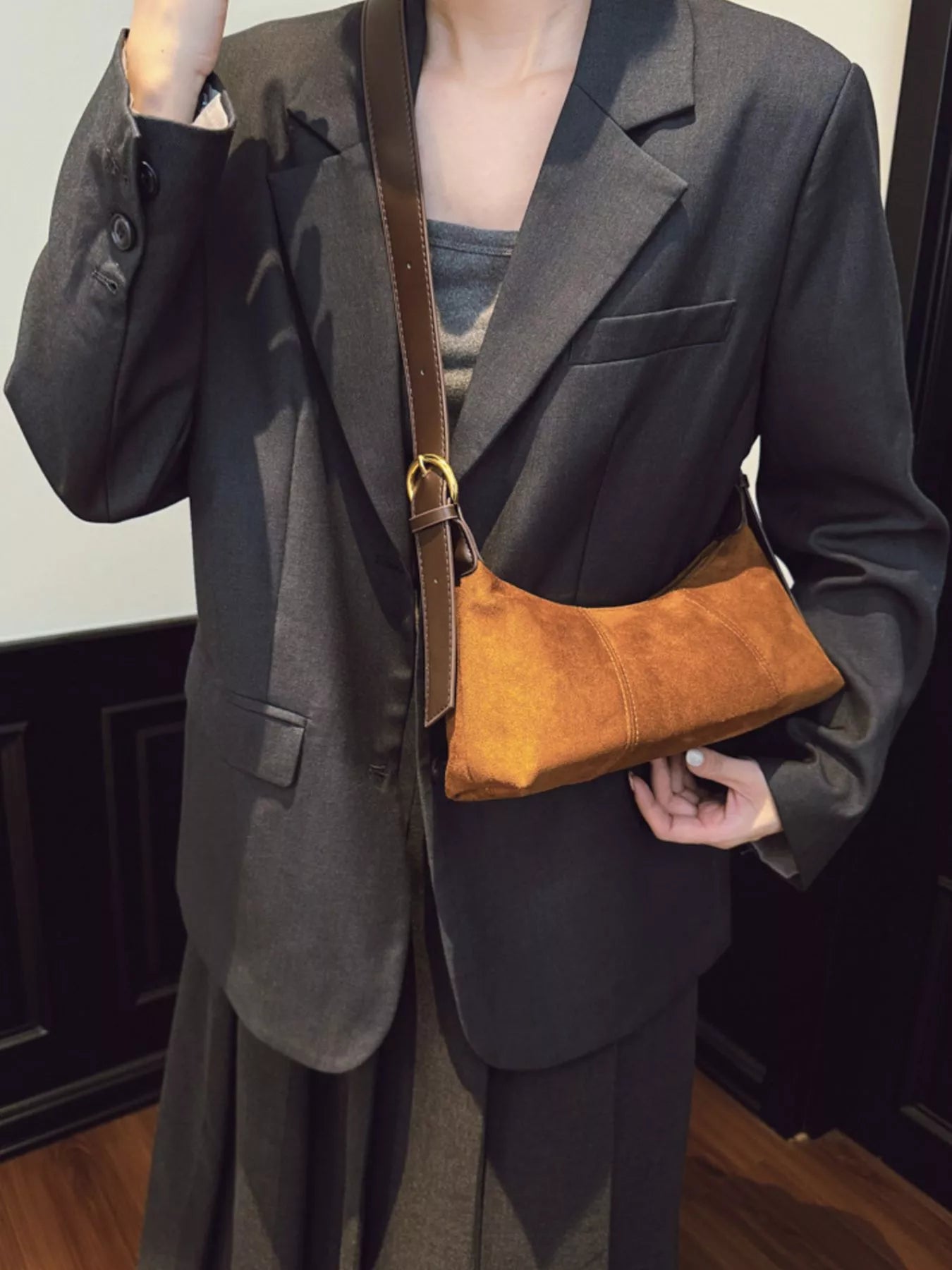 Vintage Suede Hobo Shoulder Bag