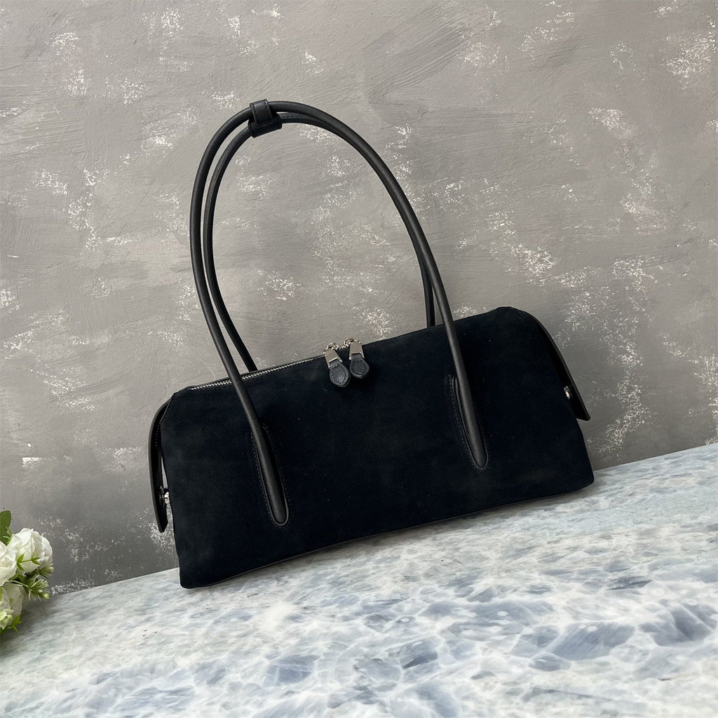 Suede Full-grain Leather Bowling-style Shoulder Bag