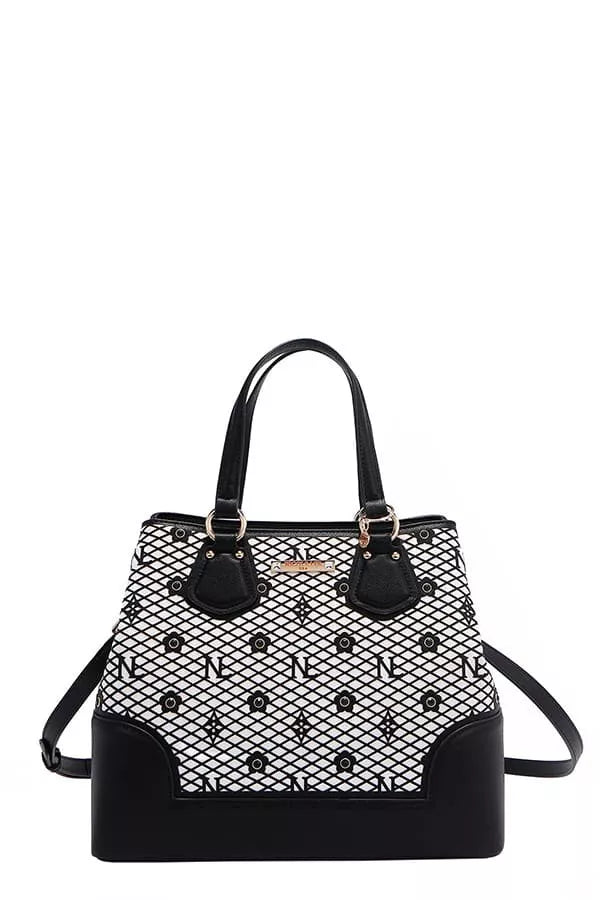 Monogram Pattern Handbag with Rhinestones Decor