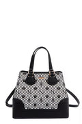 Monogram Pattern Handbag with Rhinestones Decor