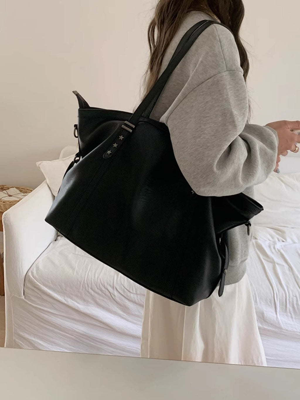 Star-Embellished Leather Shoulder Bag