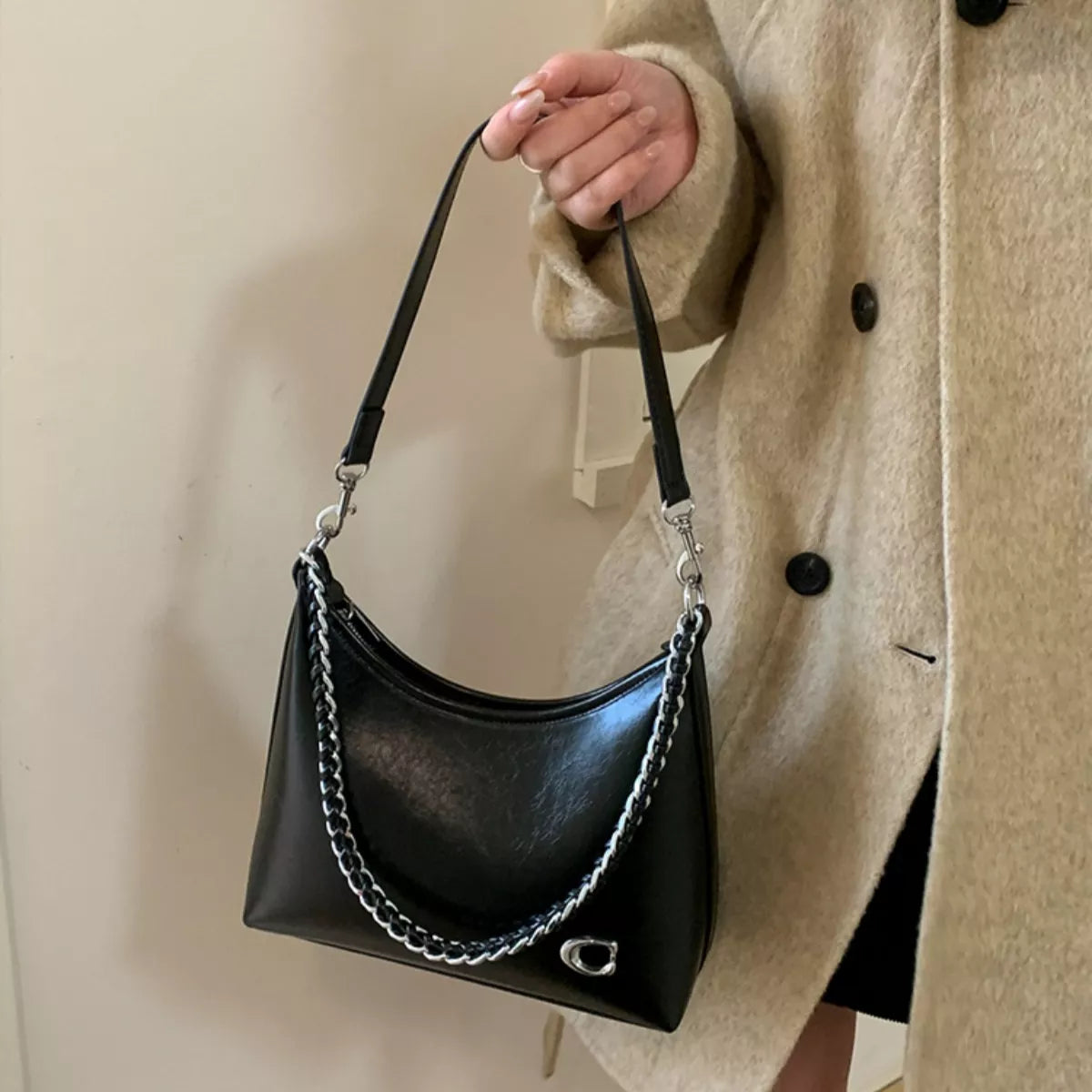 Chic Chain Accent Shoulder Bag