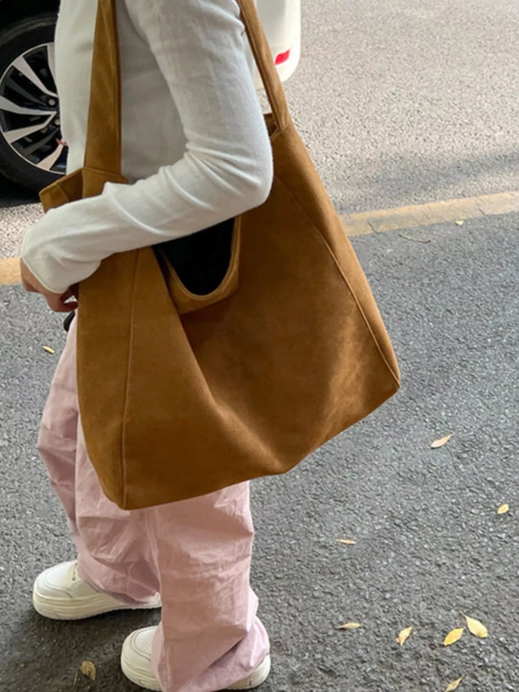 Large Suede Leather Tote Bag