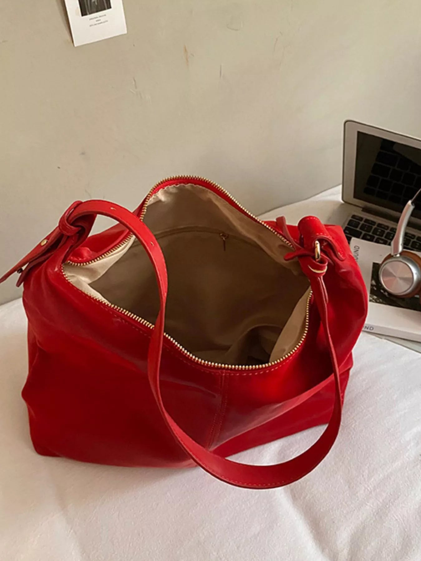 Solid Color Leather Shoulder Bag
