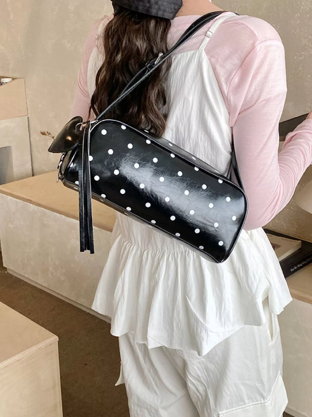 Polka Dot Leather Shoulder Bag