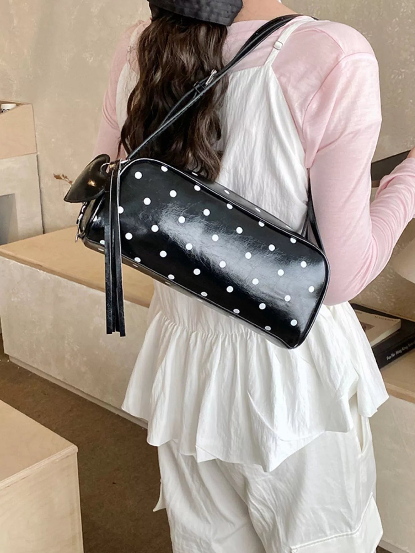 Polka Dot Leather Shoulder Bag