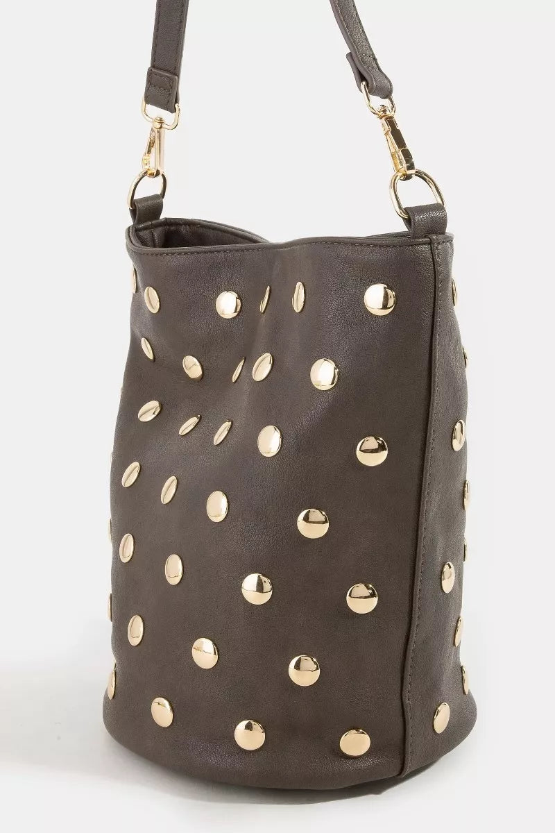 Fame Studded Leather Bucket Bag
