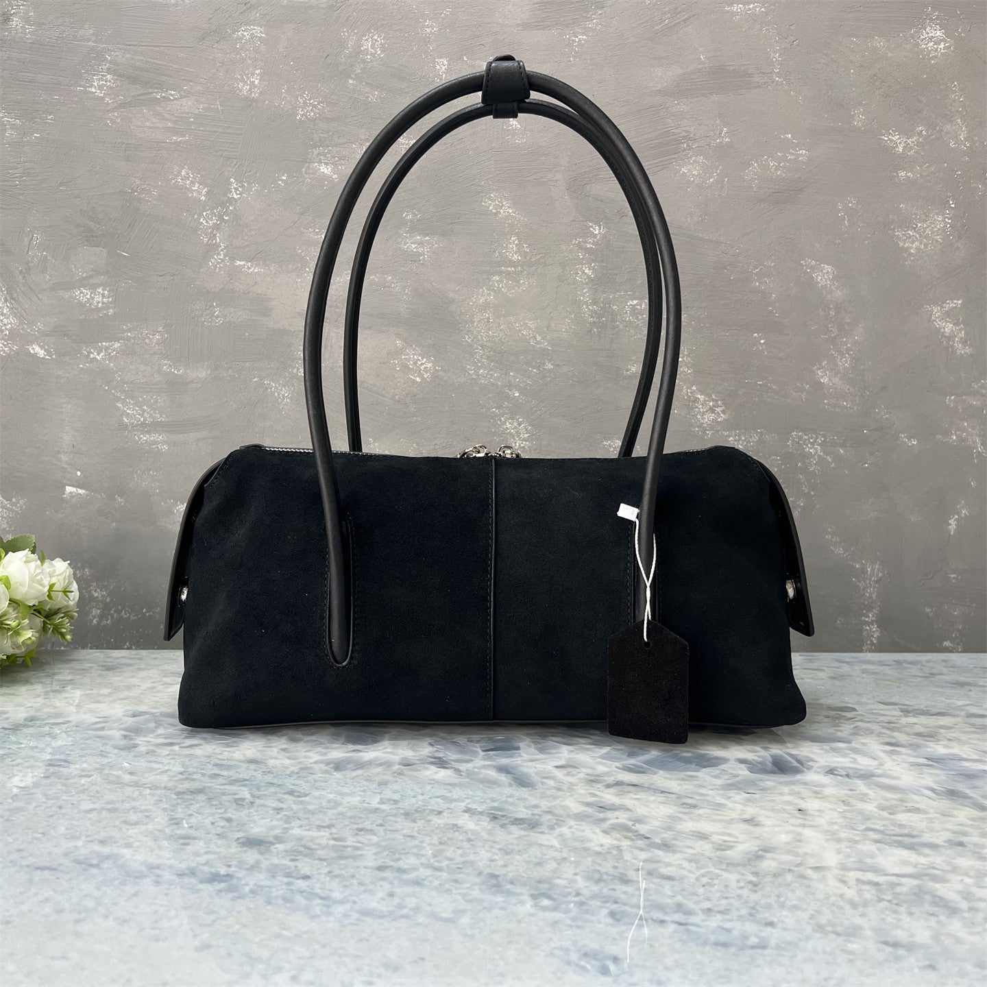 Suede Full-grain Leather Bowling-style Shoulder Bag