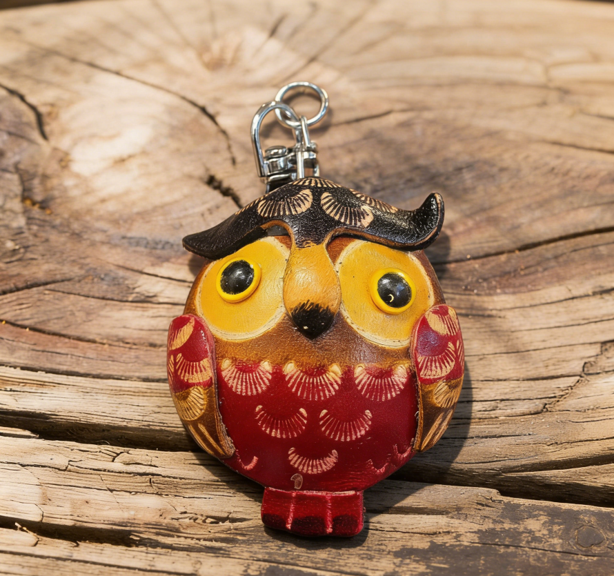 Handmade Leather Owl Keychain