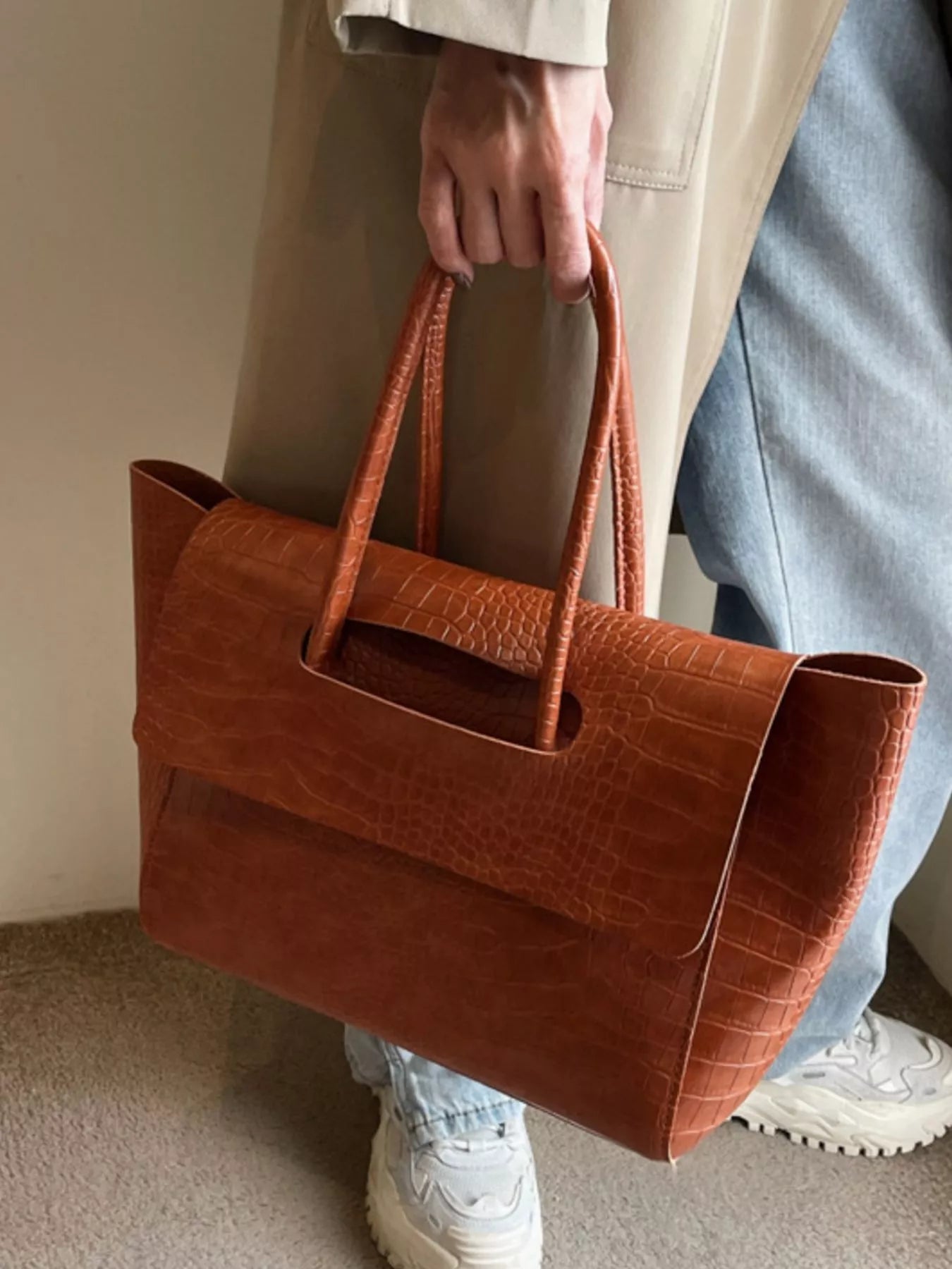 Crocodile-Embossed Shoulder Bag