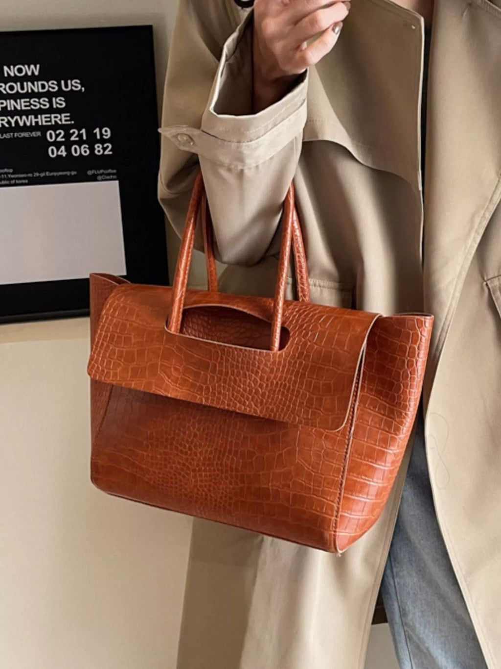 Crocodile-Embossed Shoulder Bag