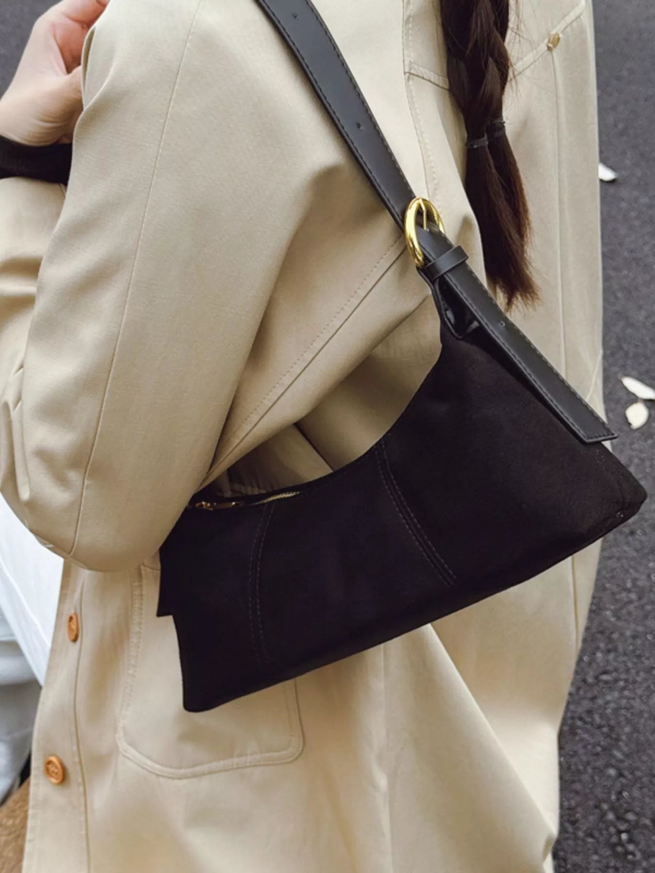 Vintage Suede Hobo Shoulder Bag