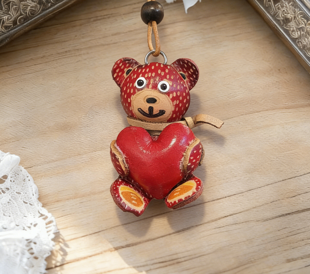 Cute Handmade Leather Bear Keychain