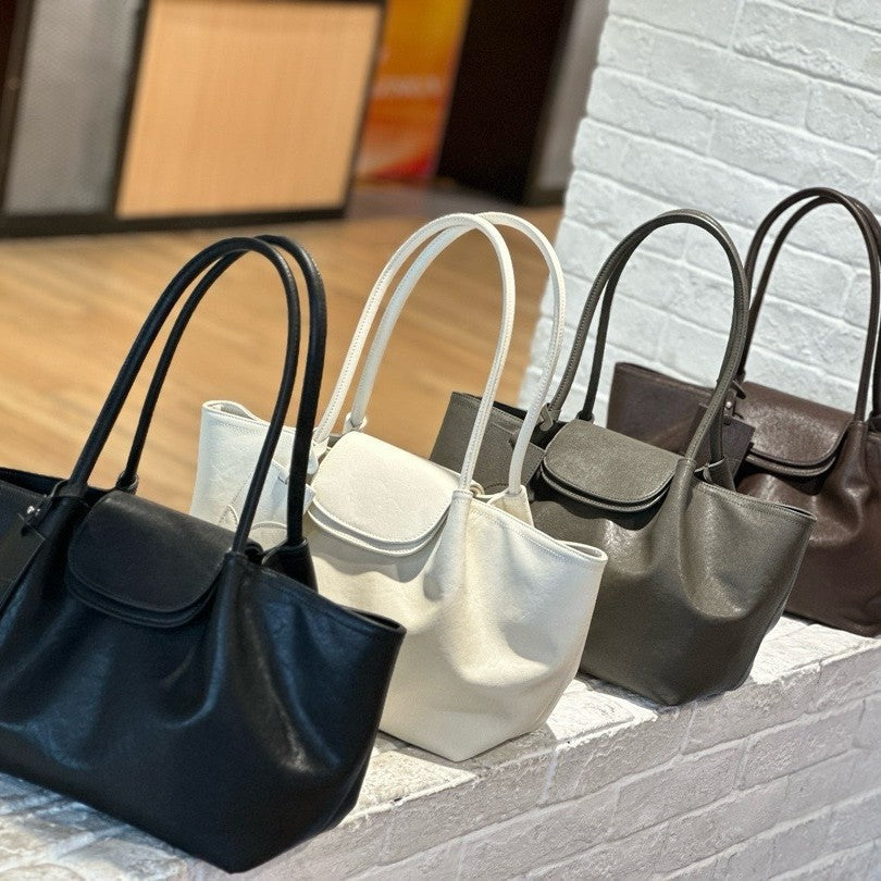 New Cross-Border Niche Design Genuine Leather Tote Bag, Versatile Vegetable-Tanned Leather High-End Shoulder Bag, Lazy Style Underarm Bag