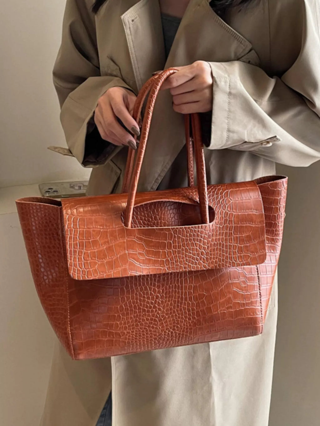 Crocodile-Embossed Shoulder Bag