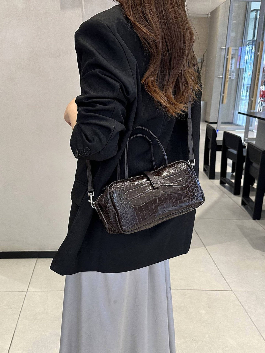 Cross-border Niche Design Crocodile-pattern Toast Bag, Luxury First-layer Cowhide, High-end Genuine Leather Women's Handbag
