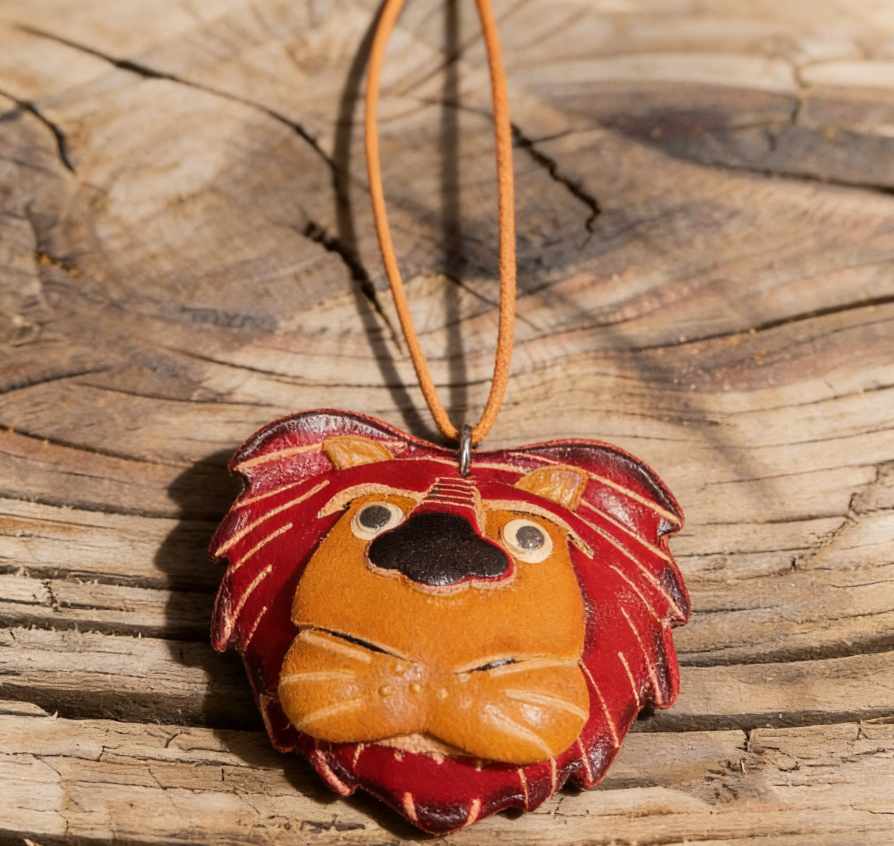 Cartoon Lion Leather Keychain