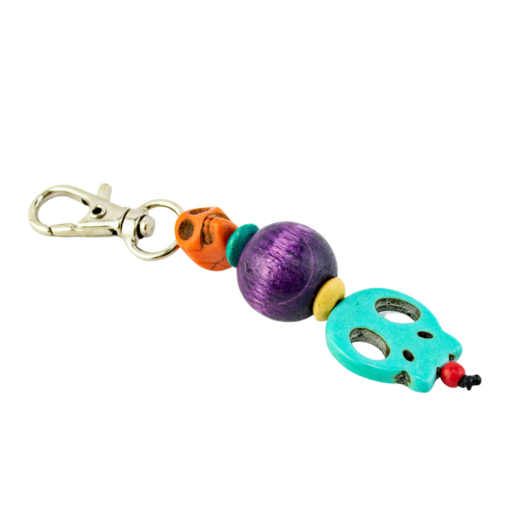 Sugar Skull Multicolor Beaded Zipper Pull | Keychain | Bag Charm - Thailand