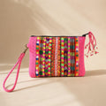 Vintage Hmong Textile Leather Wristlet Boho Embroidered Clutch Fair Trade - Thailand