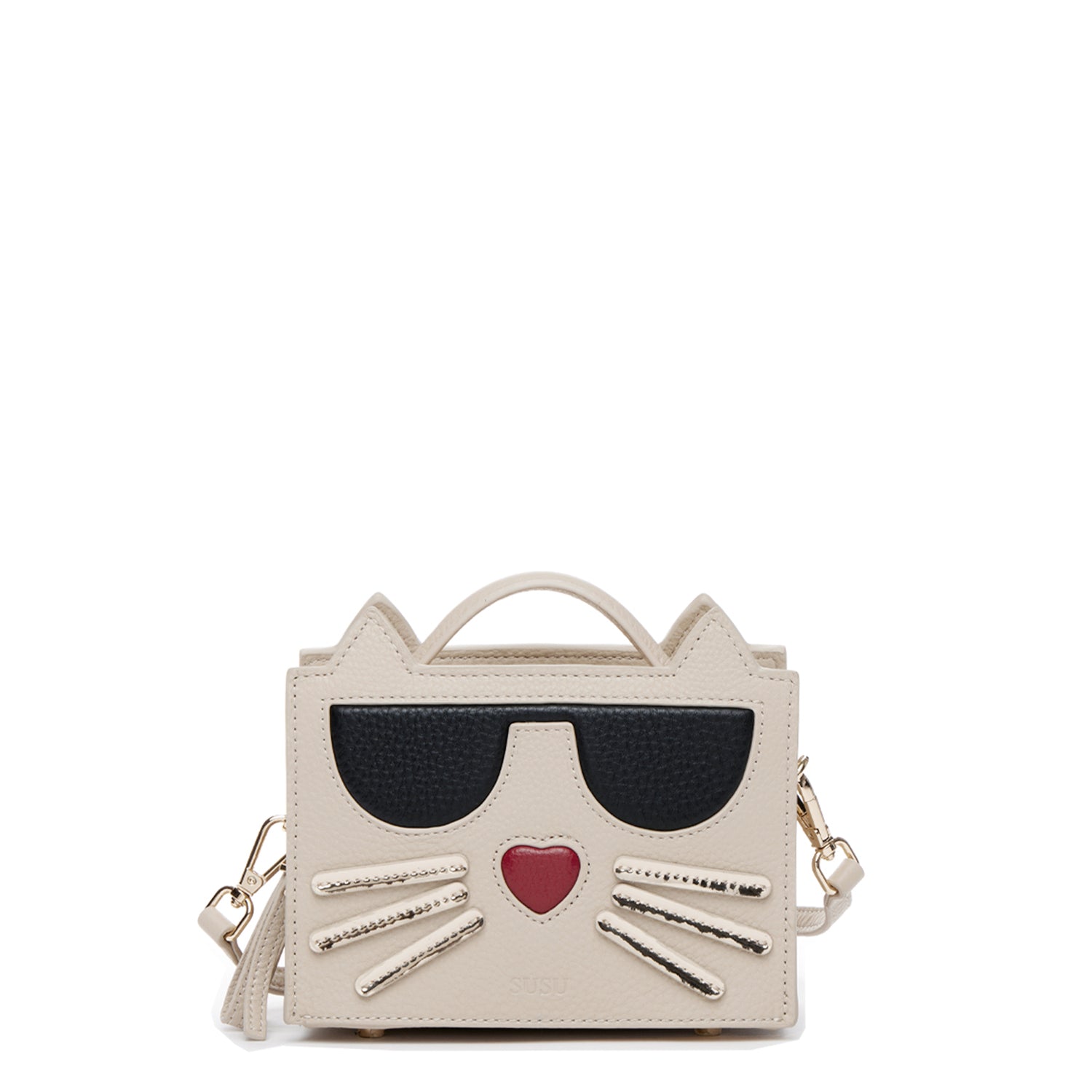 The Cat Leather Cat Crossbody Bag Light Beige Cream
