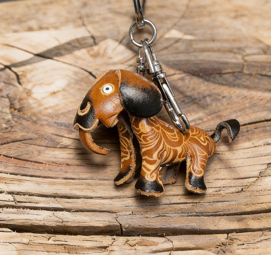 Cute Puppy Genuine Leather Keychain