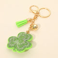 Bling Studded Tassel Shamrock Keychain Bag Charm