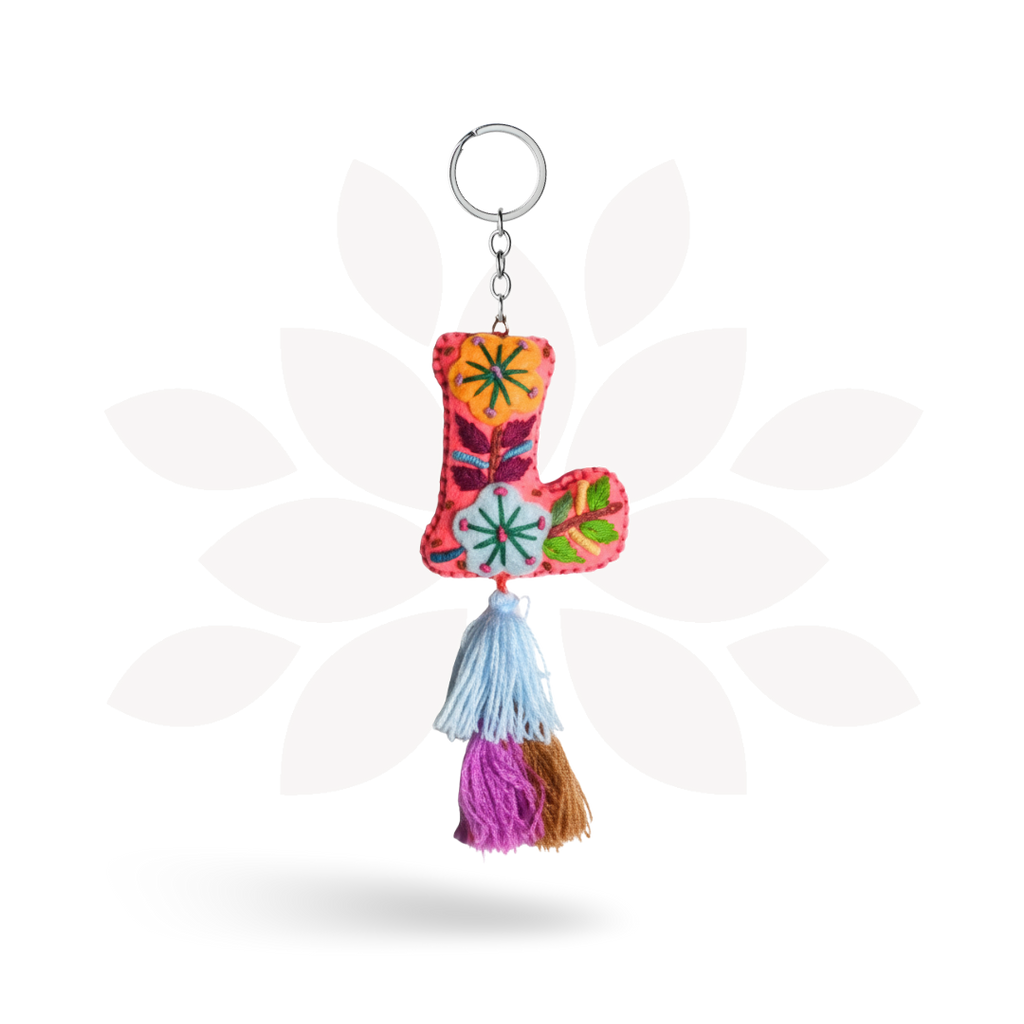 Alphabet Letter Embroidered Boho Keychain | Bag Charm - Mexico