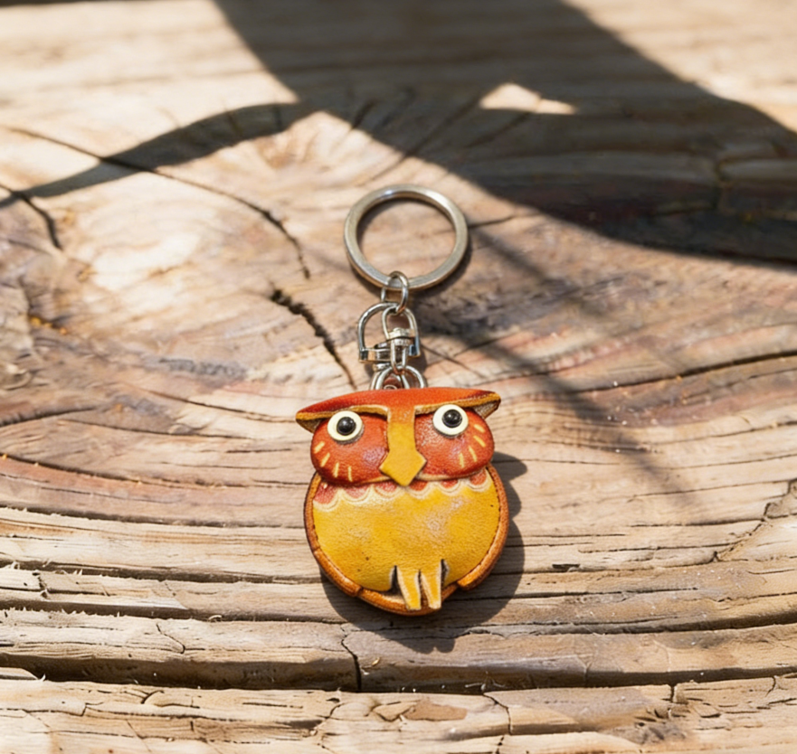 Owl Leather Keychain