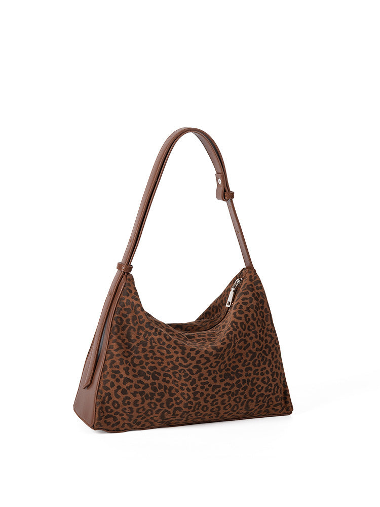 Leopard print autumn and winter small hobo bag, fashionable large capacity shoulder bag women, retro design commuter shoulder handbag