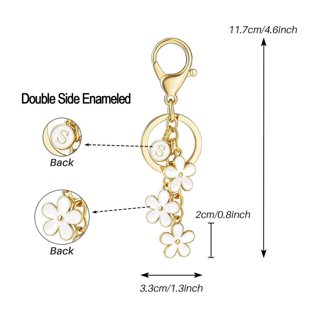 Initial Keychain White/Pink Flower Charms for Key Cute Letter Keyring Bag Charm 26 Letter Flower Cherry Blossom Daisy Keychain