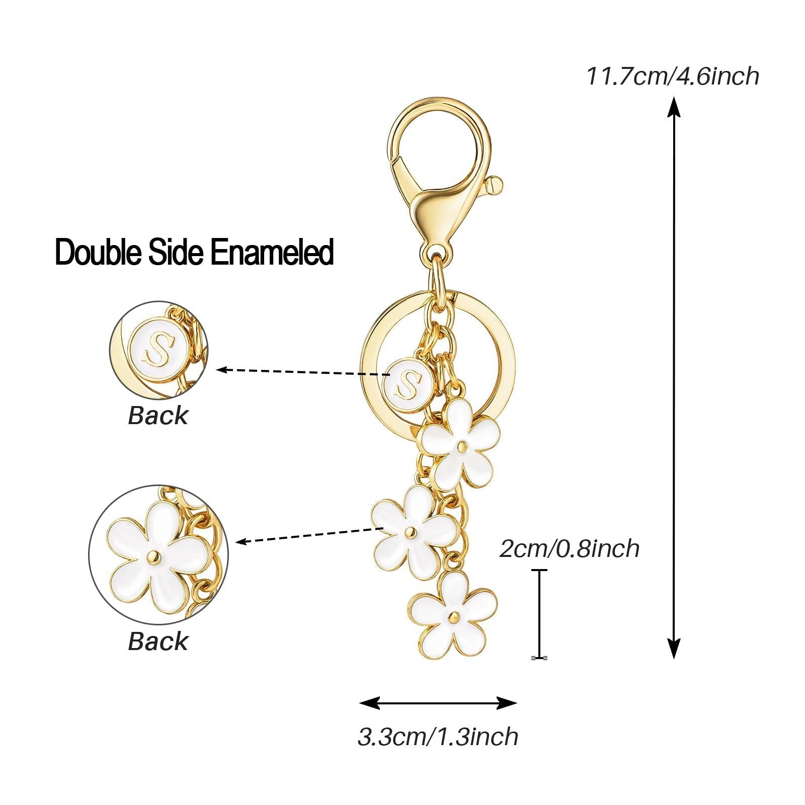 Initial Keychain White/Pink Flower Charms for Key Cute Letter Keyring Bag Charm 26 Letter Flower Cherry Blossom Daisy Keychain