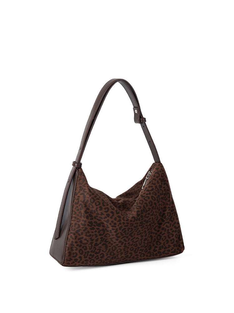 Leopard print autumn and winter small hobo bag, fashionable large capacity shoulder bag women, retro design commuter shoulder handbag