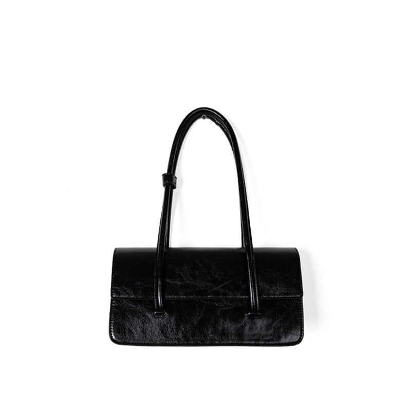 Design oil wax leather shoulder armpit bag, stylish tote bag, top handle purse for women