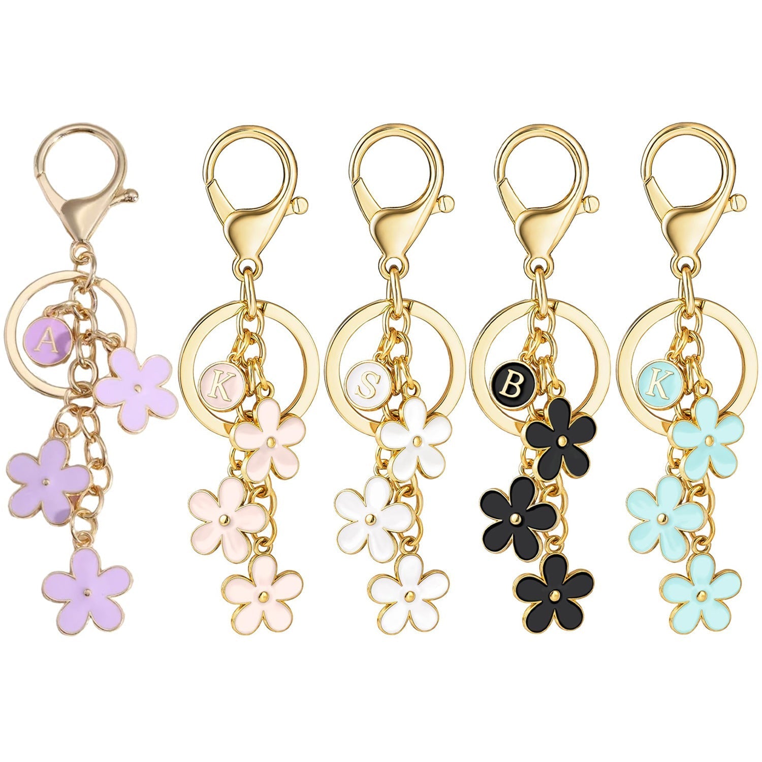 Initial Keychain White/Pink Flower Charms for Key Cute Letter Keyring Bag Charm 26 Letter Flower Cherry Blossom Daisy Keychain