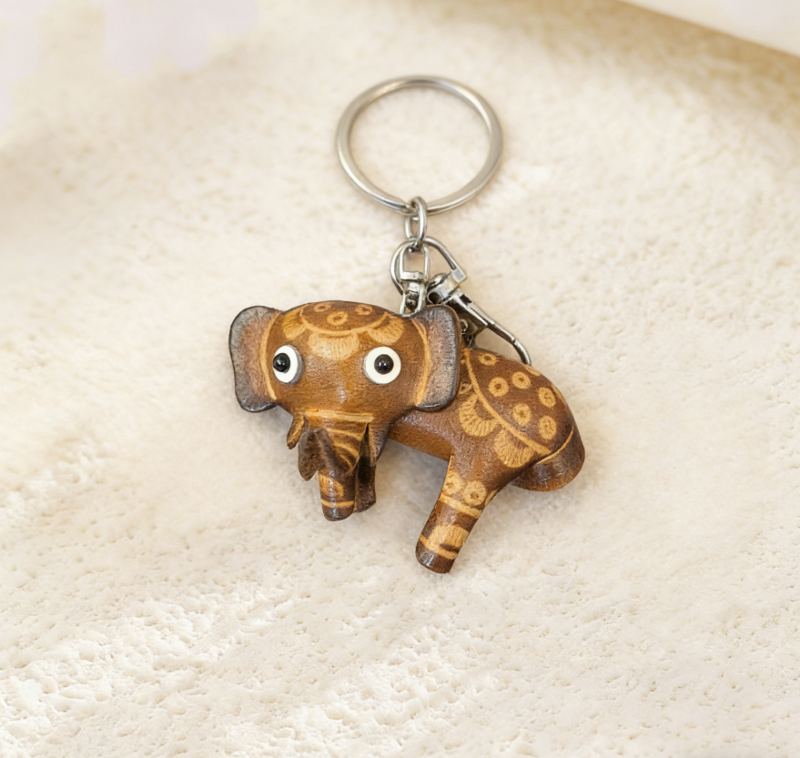 Elephant Leather Keychain