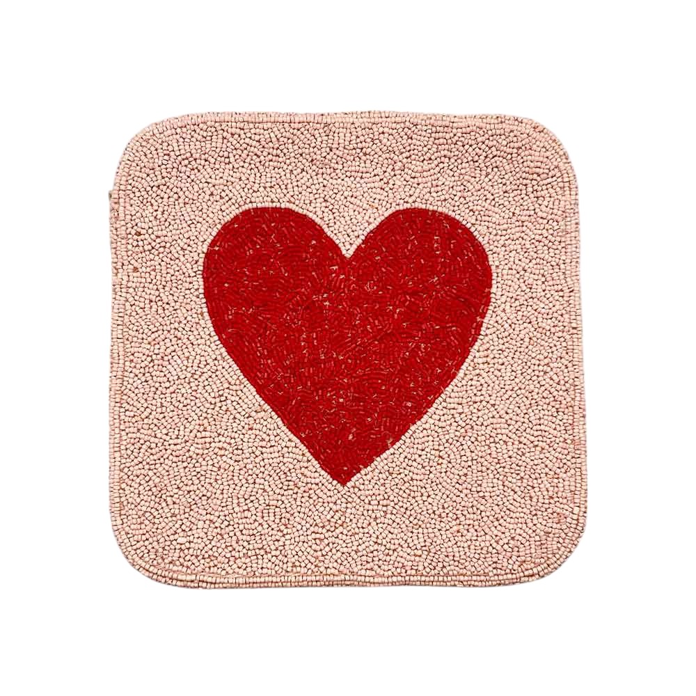 Heart Accented Seed Beaded Square Crossbody Bag