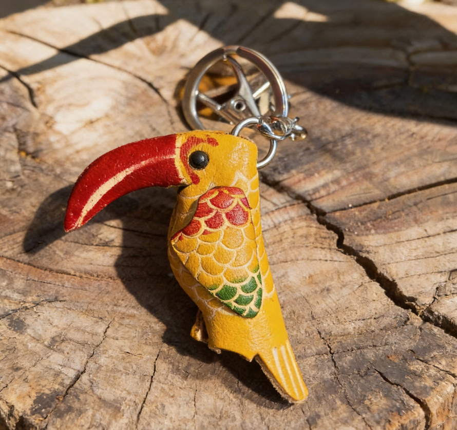 Handmade Cartoon Toucan Leather Keychain