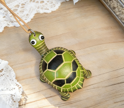 3D Turtle Keychain, Handmade Leather Bag Charm
