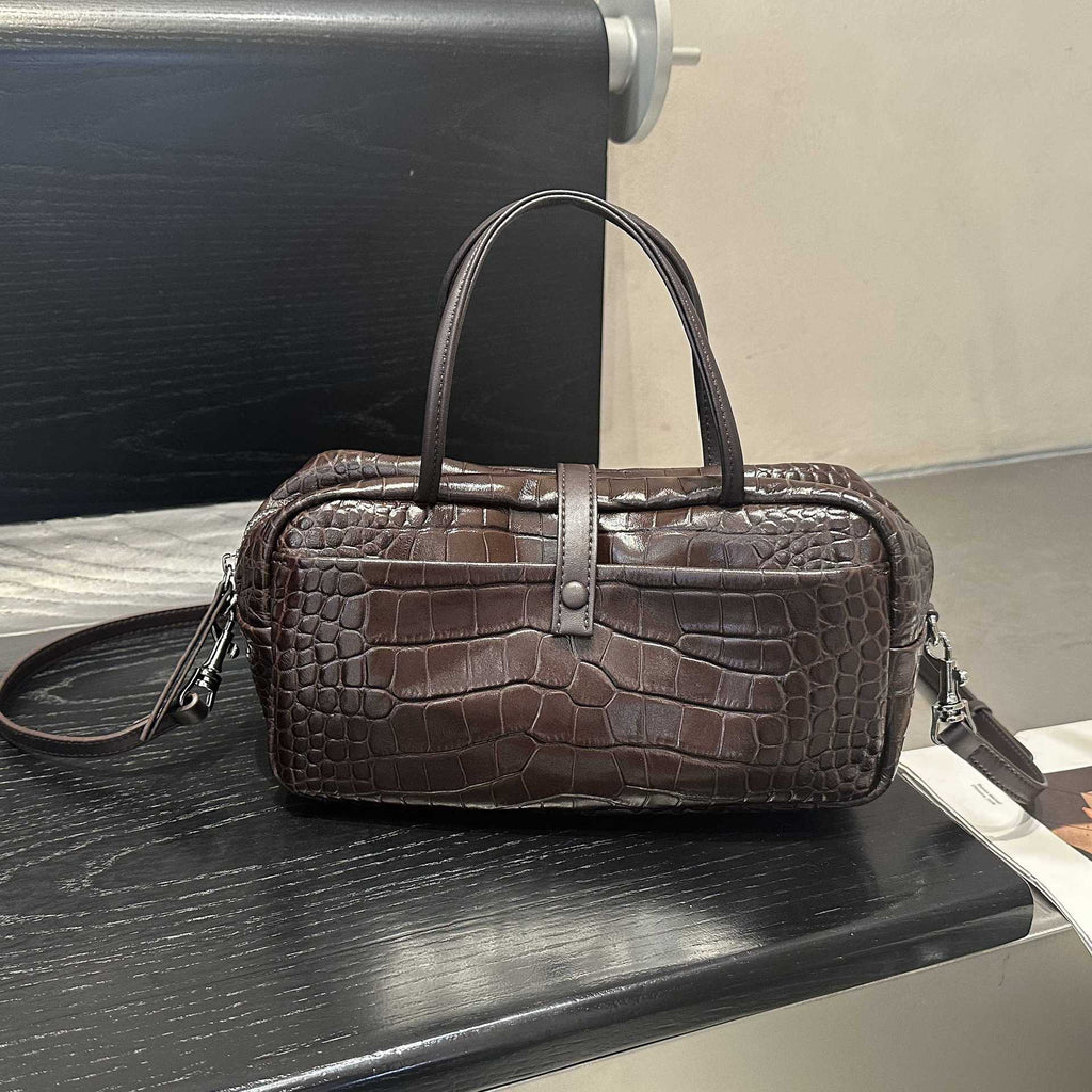 Cross-border Niche Design Crocodile-pattern Toast Bag, Luxury First-layer Cowhide, High-end Genuine Leather Women's Handbag